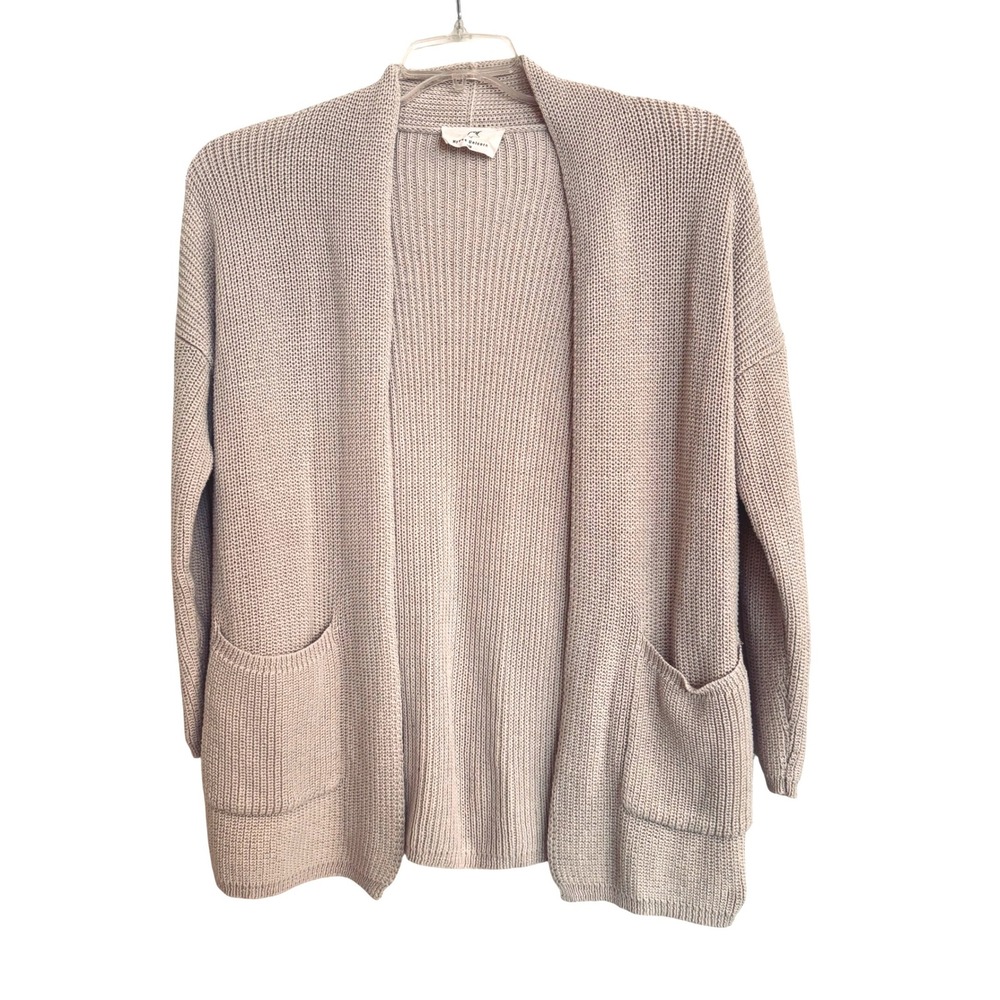 Hyped Unicorn Tan Beige Open Front Shaker Knit Cardigan Sweater Pocketsβ Small